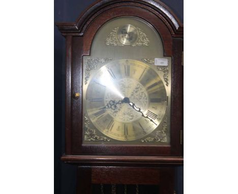 20TH CENTURY GERMAN MAHOGANY LONGCASE CLOCK
with brass dial with 'Tempus Fugit' above dial, made in West Germany, with pendul