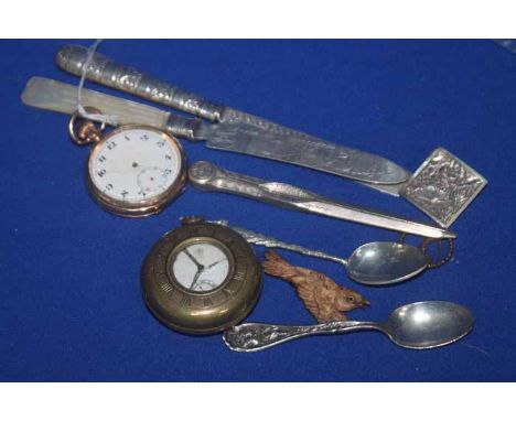 LOT OF SILVER AND SMALL COLLECTABLES including a Victorian silver fruit knife with mother of pearl handle, a silver butter kn