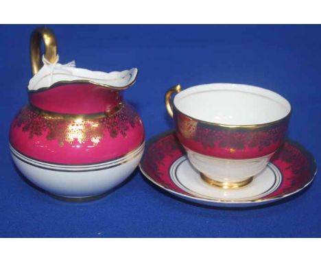 ATTRACTIVE NEW CHELSEA PINK AND GILT TEA SET
comprising nine cups, nine saucers, eight sideplates, sugar, cream