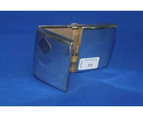 SILVER DOUBLE DOORED CIGARETTE CASE
with a gold initial shield to the lid, 14cm long