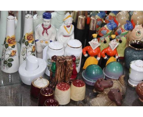 LOT OF VINTAGE SALT AND PEPPER SHAKERS
including novelty figures, floral transfers etc.