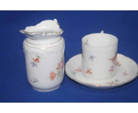 EARLY 20TH CENTURY PORCELAIN TEA SERVICE
decorated with floral sprigs in blue, yellow, orange and green, with moulded and gil