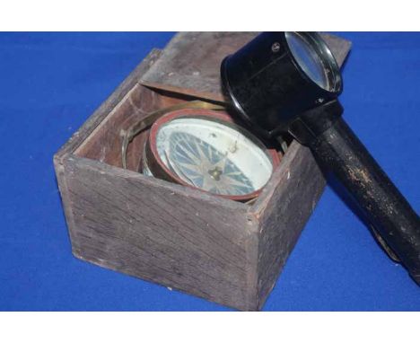 EARLY 20TH CENTURY CASED SHIP'S COMPASS
together with a microscope (2)