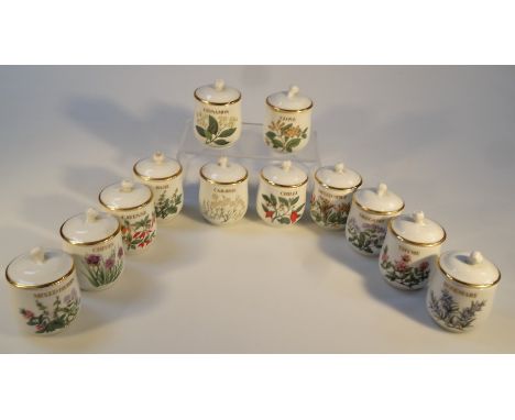 Various Royal Worcester Compton and Woodhouse spice jars, to include mixed spice, cloves, rosemary, etc, 10cm high. (12)