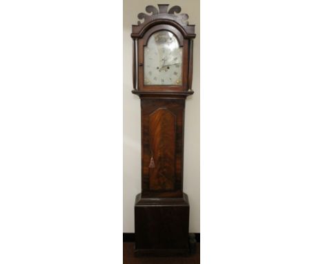 A 19thC mahogany longcase clock, the 12" painted arched dial, signed D Dickerson Norwich, with Roman numeric and Arabic numer