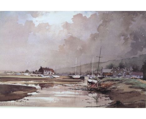 Sidney Perrin (1908-1987). Silent Water print, signed and watermarked, 25.5cm x 54cm, an Americas Cup print and another. (3).