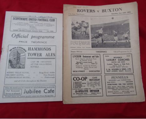 Programmes for 2 Non League v League matches in the FA Cup from the 1951/52 season Scunthorpe United v Billingham Synthonia a