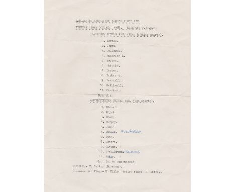 Single sheet programme Blackburn Rovers v Manchester United Lancashire Senior Cup 2nd Round 29th October 1968. Very light hor