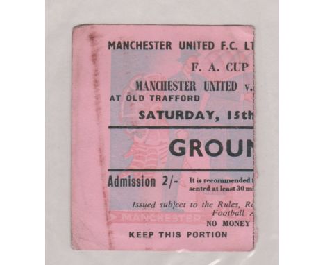 Ticket Manchester United v Sheffield Wednesday FA Cup 5th Round 19th February 1958. This was the first home game after the Mu