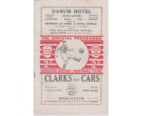 Programme Doncaster Rovers v Fulham 18th April 1936. Light vertical fold. No writing. Generally good