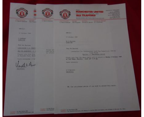 A collection of 5 single sheet programmes for Manchester United away matches in the Lancashire FA Youth Cup v Oldham Athletic
