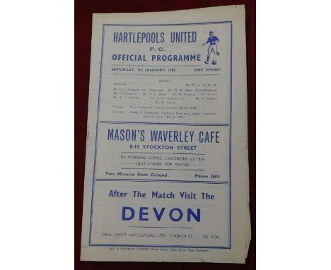 Programme&nbsp; Hartlepools United v Chelsea FA Cup 3rd Round 7th January 1956. 4 Page. No writing. Generally good.