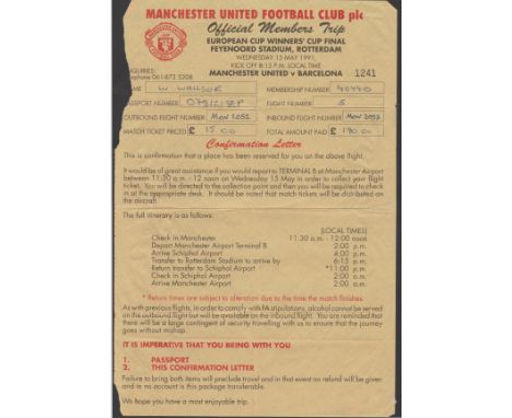 Official programmes (2) and tickets (3) plus a flight confirmation and a ferry confirmation for the European Cup Winners' Cup
