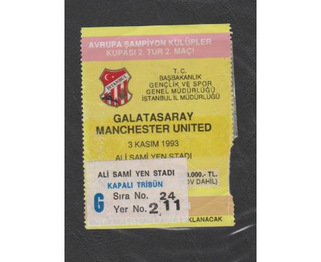 Ticket Galatasaray v Manchester United Champions League 3rd November 1993. Very small paper deterioration at perforation othe