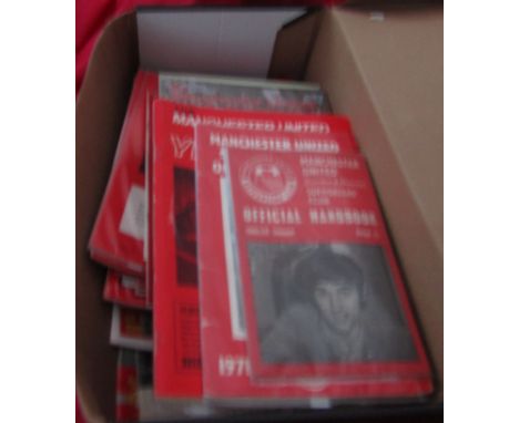 A collection of 58 Manchester United publications. 13 Official &amp; Supporters Club Handbooks 1968-1992, 42 "There's only on