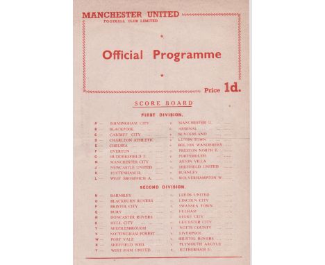 Single sheet programme Manchester United Reserves v Derby County Reserves 20th August 1955. Light folds with score and scorer