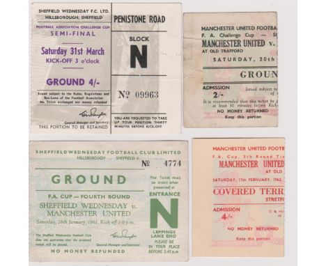 A collection of 4 tickets pertaining to Manchester United and Sheffield Wednesday in the FA Cup. Two against Wednesday at Old