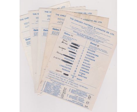 A collection of 5 Chelsea Reserves and Youth homes single card programmes and one Away from the 1960s v Arsenal (Combination 