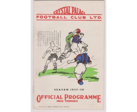 Programme Crystal Palace v Swindon Town 8th September 1937. Very light vertical fold. No writing. Generally good. 