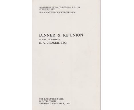 Signed menus and invitations pertaining to Manchester United. Nat Lofthouse ( Bolton Wanderers ) Guest of honour Dinner and R