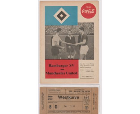 Ticket and programme Hamburg v Manchester United Pre season friendly match 12th August 1959. 