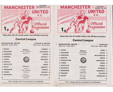 A collection of 3 Manchester United home Reserves programmes from the 1974/75 season v Everton (score in pencil), Sheffield U