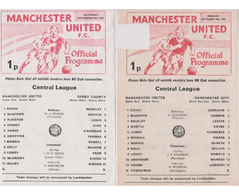 A collection of 3 Manchester United home Reserves programmes from the 1974/75 season v Manchester City (no token), Derby Coun