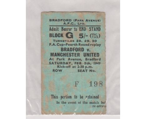 Ticket Bradford Park Avenue v Manchester United FA Cup 4th Round Replay 5th February 1949