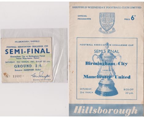 Programmes &amp; tickets for 4 Manchester United FA Cup ties. Home v Everton 1956/57 and 3 aways at Manchester City 1954/55, 