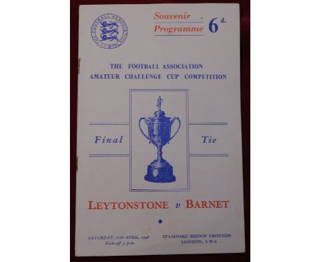 Leytonstone v Barnet FA Amateur Cup Final 17th April 1948 at Stamford Bridge, Chelsea programme. Light vertical fold with sco