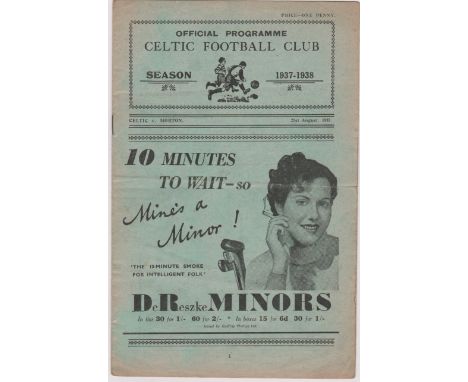 Programme Celtic v Morton 21st August 1937. No writing. Light horizontal fold. Generally good