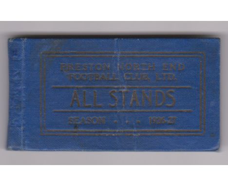 Preston North End season ticket for the 1926/27 season. All ticket vouchers are intact. Owned and signed by Preston player Ge