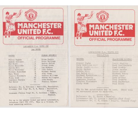 Single sheet Manchester United home programmes from the Lancashire FA Youth Cup in season 1982/83 v Oldham Athletic (2nd Roun