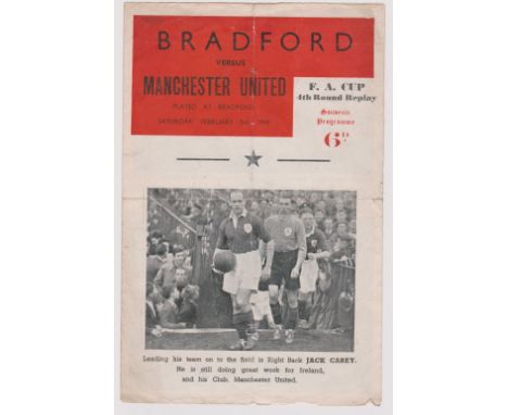 Pirate programmes for Bradford Park Avenue v Manchester United FA Cup 4th Round Replay 5th February 1949 (printed by M Walker