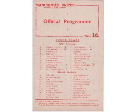 Single sheet programme Manchester United Reserves v Preston North End Reserves 21st January 1956. Score in light pencil. Gene