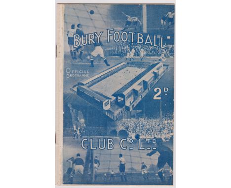 Programme Bury v Tottenham Hotspur 17th December 1938. Team changes otherwise generally good.