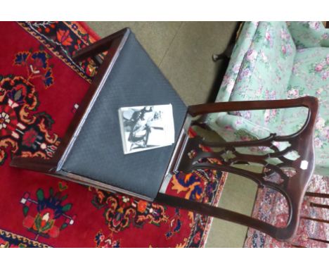 A George III Chippendale design dining chair with Gothic pierced slat and drop-in seat, with accompanying book (2)  For simil