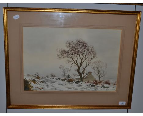 Frank Egginton (1908-1990) ''Snow scene, Co. Donegal'', signed, with extensively inscribed label verso, watercolour, 35.5cm b