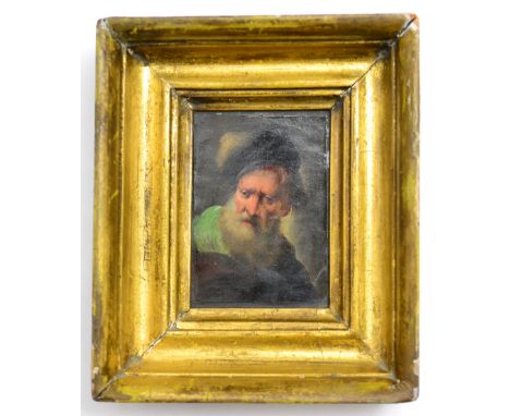 After Jan Lievens (1607-1674) Head and shoulders portrait of a bearded man wearing a hat, oil on card, 8cm by 6cm   CONDITION
