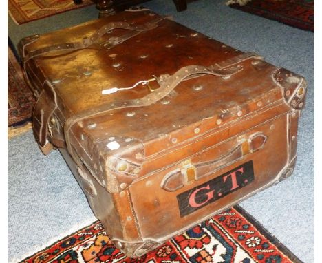 Leather trunk bearing initials 'G.T.'