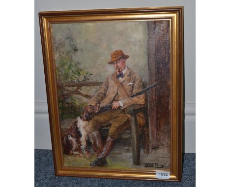 Henry John Yeend King RBA, VPRI, ROI, (1855-1924) Mr Lester Holman of the Isle of Man seated on a bench smoking a pipe with h