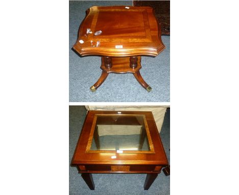 A Charles Barr Grandeur reproduction mahogany and crossbanded occasional table on turned legs, 54 x 54 x 50cm; and a matching