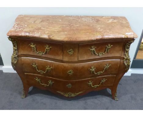 A Louis XV style kingwood, parquetry and gilt metal mounted bomb‚ commode, early 20th century, the brocatelle violette marble