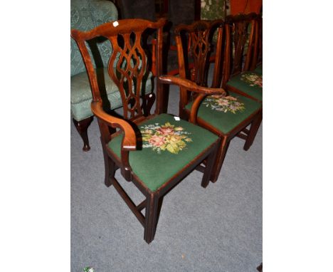 Six Chippendale style dining chairs and two armchairs with similar upholstery (8) CONDITION REPORT: 
