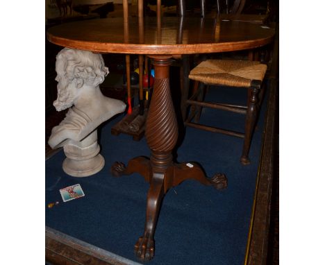 A mahogany tripod table with wrythen stem, 74cm diameter, 74cm high CONDITION REPORT: 