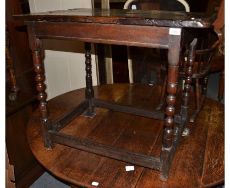 Late 17th century oak bobbin turned side table, 86cm wide x 52.5cm deep x 71cm high CONDITION REPORT: 