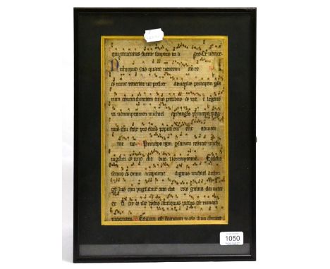 A framed piece of manuscript  CONDITION REPORT: 