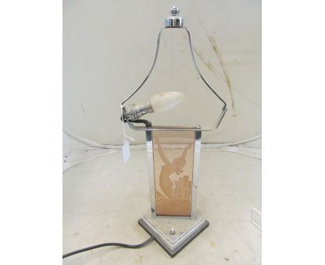 A chrome table lamp