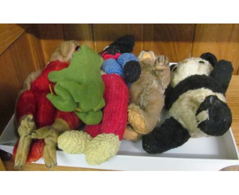 Five vintage soft toys including a Steiff frog