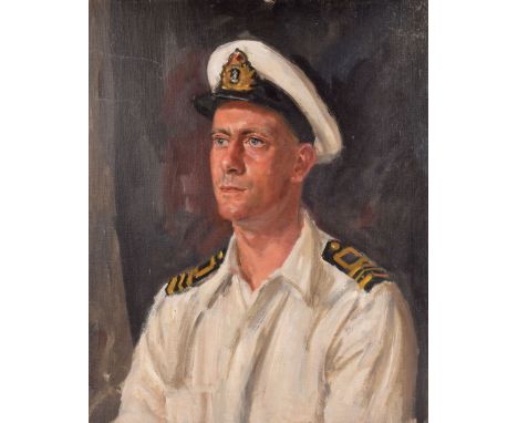 Bernard Hailstone RP (1910-1987), oil on canvas portrait of a Naval Officer, Portrait of a Merchant Navy Lieutenant Commander